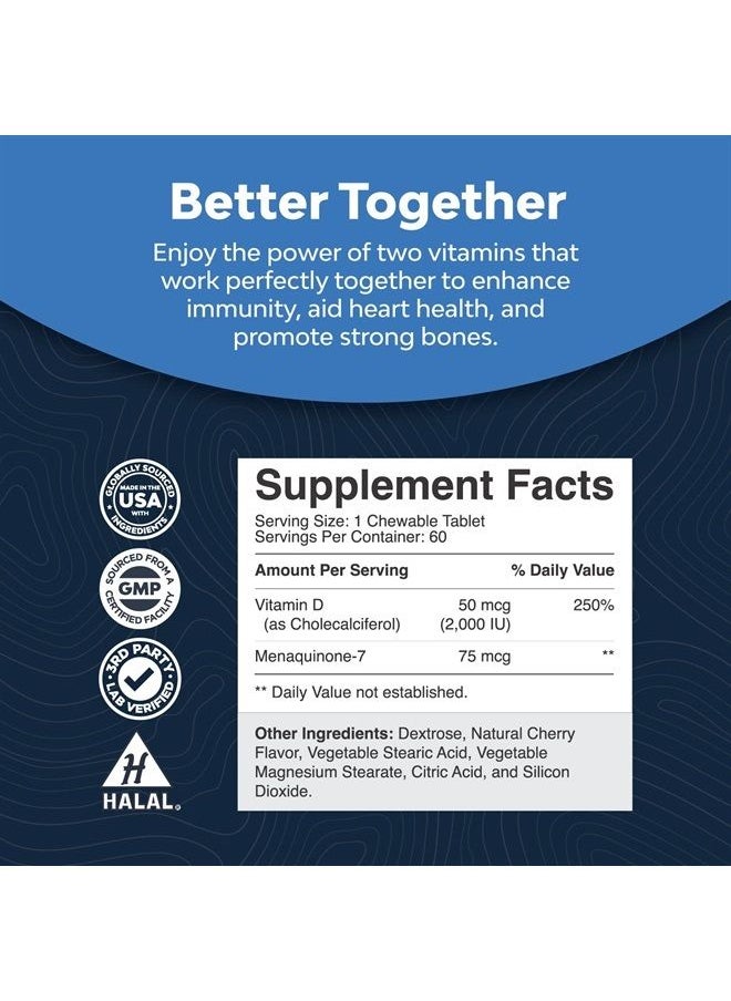 Natures Craft - Vitamin D3 with K2 MK7 Supplement - Vitamin D3 2000 IU Tablets and Vitamin K2 for Immune Support Bone Health Heart Health Joint Support Bone Strength and Mood Boost - VIT D3 K2 Immune System Support - Image 1