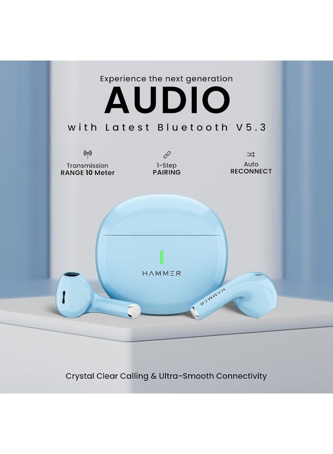 Hammer Renewed - HAMMER HTWS003 2025 TWS Wireless Bluetooth Earbuds with Inbuilt Mic, 100H Standby Time, 30H Playtime, USB Type-C, 13mm Dynamic Drivers, IPX5 Water-Resistant Earphones (Blue) - Image 5