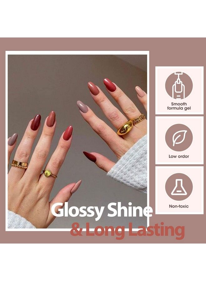 Gellen Gel Nail Polish Kit With Top & Base Coats 16 Colors Gel Polish Kit Red Browns Nude Glitters Nail Polish Set Popular Fall Winter Gel Nail Kit - Image 5