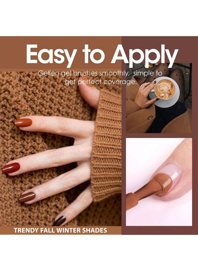 Gellen Gel Nail Polish Kit With Top & Base Coats 16 Colors Gel Polish Kit Red Browns Nude Glitters Nail Polish Set Popular Fall Winter Gel Nail Kit - Image 4