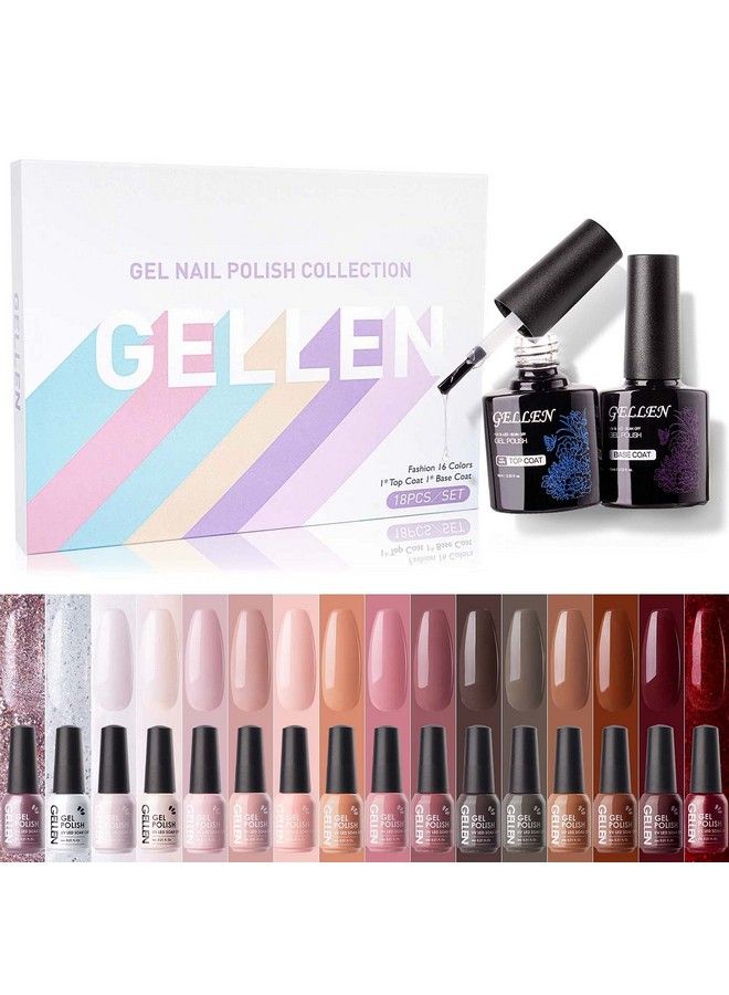 Gellen Gel Nail Polish Kit With Top & Base Coats 16 Colors Gel Polish Kit Red Browns Nude Glitters Nail Polish Set Popular Fall Winter Gel Nail Kit - Image 2