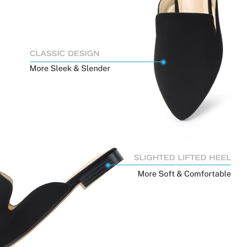 MUSSHOE Pointed Toe Mules for Women: Comfortable Slip On Flats with Soft Memory Foam - Non-Slip Lightweight Backless Loafers for Office Work & Business Casual,Black Suede 8 - Image 5