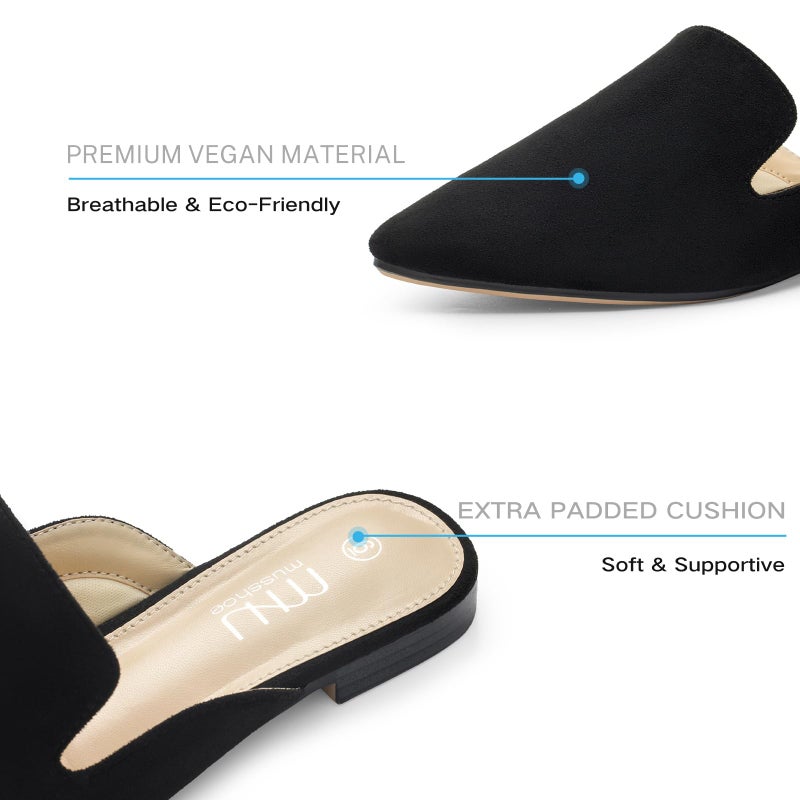 MUSSHOE Pointed Toe Mules for Women: Comfortable Slip On Flats with Soft Memory Foam - Non-Slip Lightweight Backless Loafers for Office Work & Business Casual,Black Suede 8 - Image 4