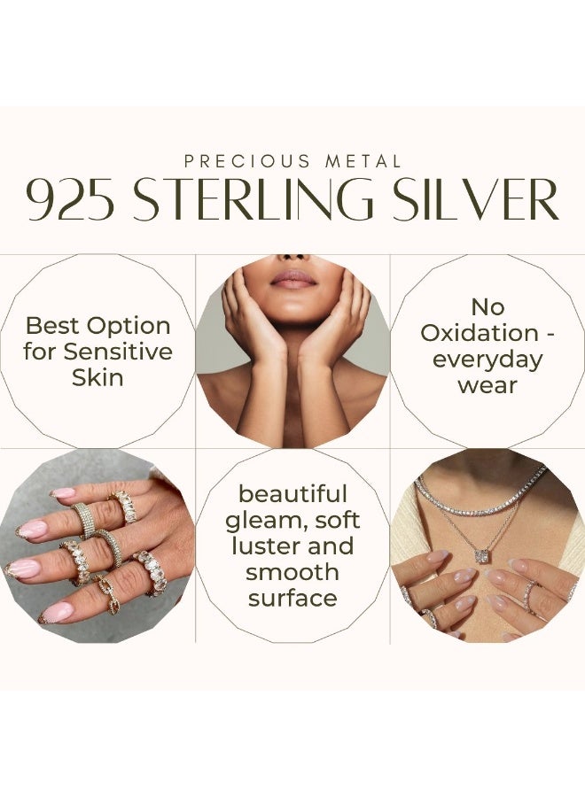 LAVEEN JEWELLERY Heart Solitaire & Pavé Chain Ring Set – 925 Sterling Silver, 18K Gold Plated, Cubic Zirconia, Stackable Luxury Rings for Women with Jewelry Box - Image 5