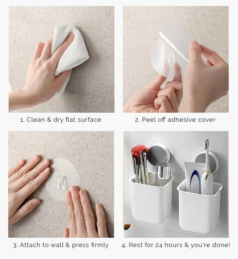 DOOMSDAY منظم فرشاة الأسنان والأدوات الصغيرة المعلق على الحائط ذاتية اللصق DOOMSDAY، صندوق تخزين ABS + PVC بدون حفر مع فتحات تصريف، كوب منظم مستحضرات التجميل (2) - Image 2