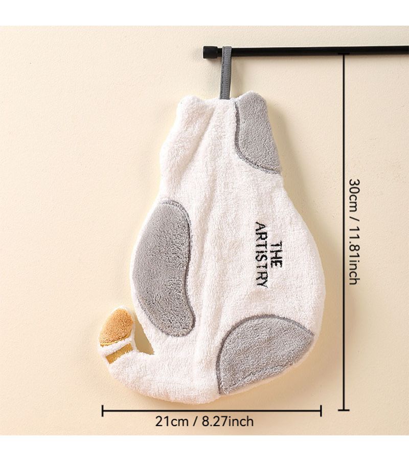 Grey Coral Fleece Hand Towel Super Absorbent Kitchen Washcloth Cute Hanging Cat Design - Image 3