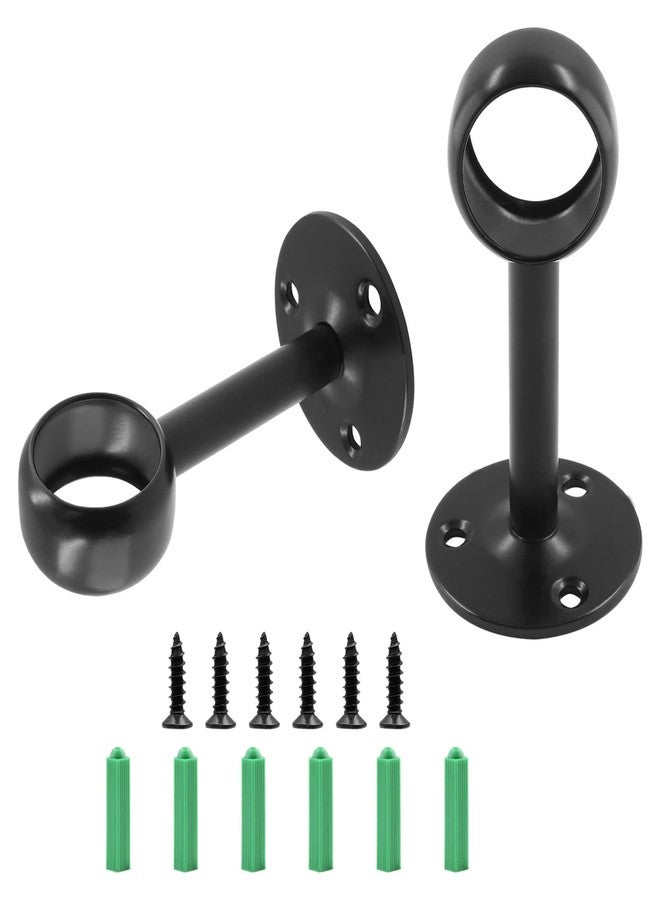 Seimneire 2pcs 1-Inch Ceiling Mount Curtain Rod Bracket, Shower Curtain Rod Holder Pipe Flange Socket, Closet Pole End Supports Socket, Stainless Steel Matte Black - Image 2