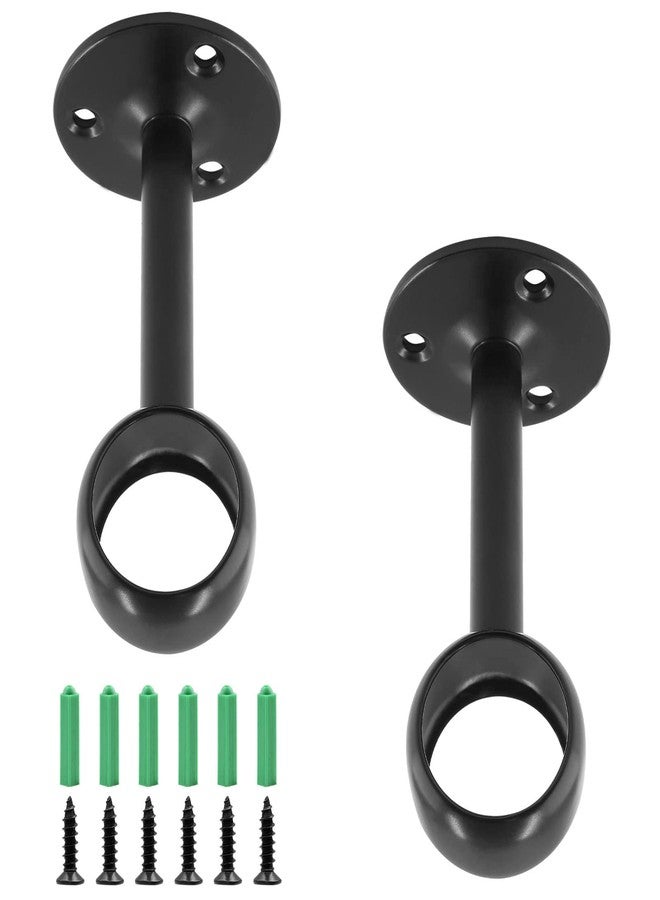 Seimneire 2pcs 1-Inch Ceiling Mount Curtain Rod Bracket, Shower Curtain Rod Holder Pipe Flange Socket, Closet Pole End Supports Socket, Stainless Steel Matte Black - Image 1