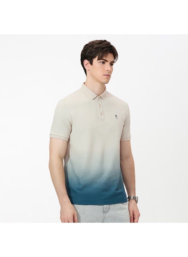Dancing Wolves summer Tie-dye Craft Short Sleeve Polo Shirt Men 706 Light Khaki S - Image 2