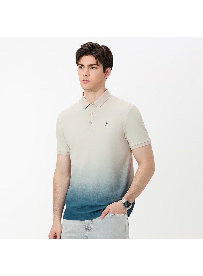 Dancing Wolves summer Tie-dye Craft Short Sleeve Polo Shirt Men 706 Light Khaki S - Image 1