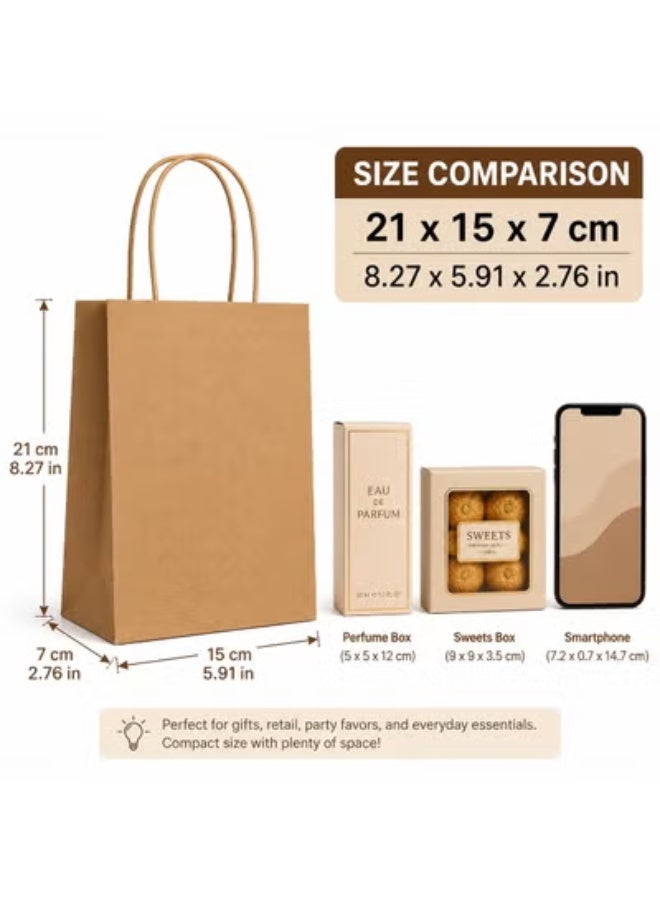50 Pcs Gift Tote Bags Solid Color Natural Kraft Paper for Ramadan Eid Wedding Birthday Party Gift Packaging 21x15x7cm - Image 3