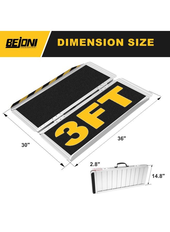 BEJONI Portable Wheelchair Ramp 3FT, Folding Non-Slip Aluminum Handicap Ramp, Door Threshold Wheel Chair Ramps for Home Steps, Scooter, Doorways, Entry Use, Curbs, Stairs - Image 2