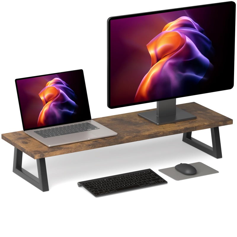 TEAMIX 315 inch Dual Monitor Riser for 2 Monitors Long Monitor Stand Riser TV Stand Riser Monitor Stand for Desk Wood Steel Desktop Riser Desk Organization Home Office