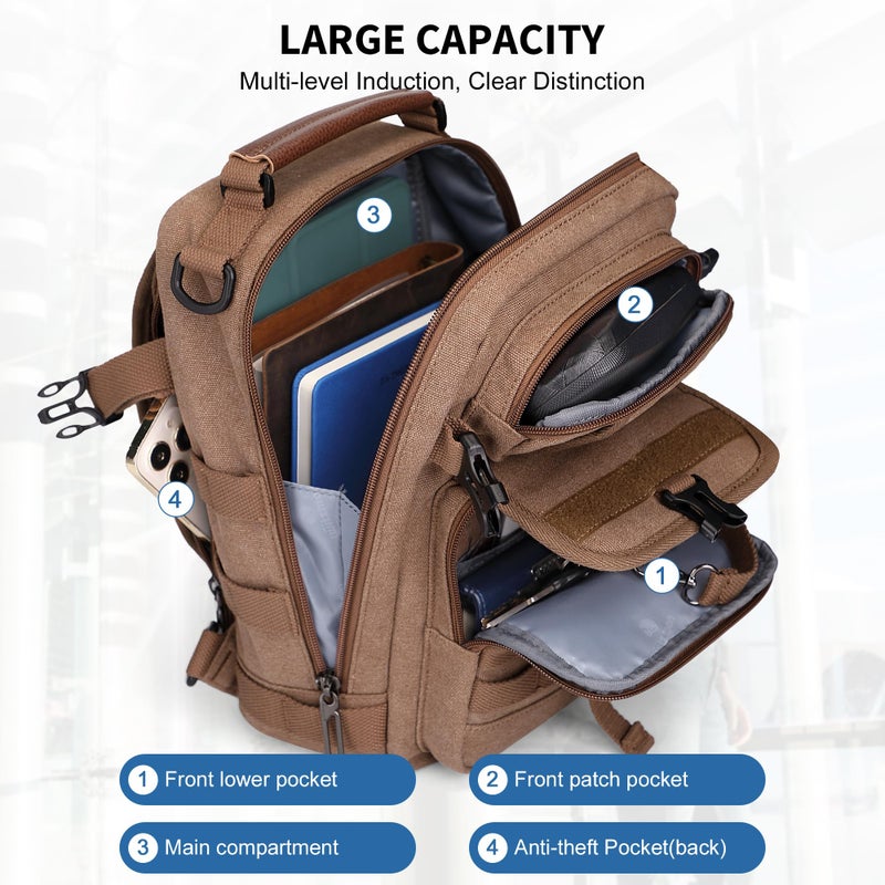 WITZMAN Sling Bag for Men Canvas Crossbody Bags Large Vintage Shoulder Bags for Men Travel, Casual, Dailyï¼ˆA8021 Brownï¼‰ - Image 3
