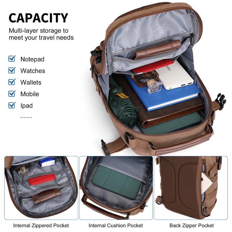 WITZMAN Sling Bag for Men Canvas Crossbody Bags Large Vintage Shoulder Bags for Men Travel, Casual, Dailyï¼ˆA8021 Brownï¼‰ - Image 4