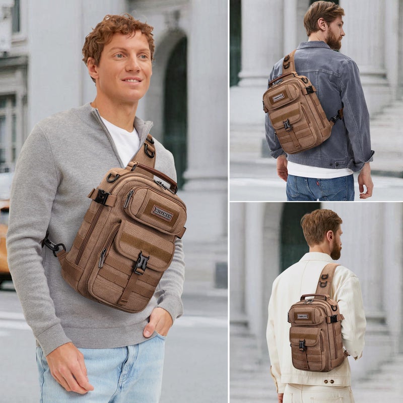 WITZMAN Sling Bag for Men Canvas Crossbody Bags Large Vintage Shoulder Bags for Men Travel, Casual, Dailyï¼ˆA8021 Brownï¼‰ - Image 2