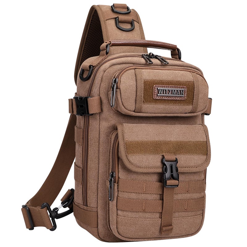 WITZMAN Sling Bag for Men Canvas Crossbody Bags Large Vintage Shoulder Bags for Men Travel, Casual, Dailyï¼ˆA8021 Brownï¼‰ - Image 1