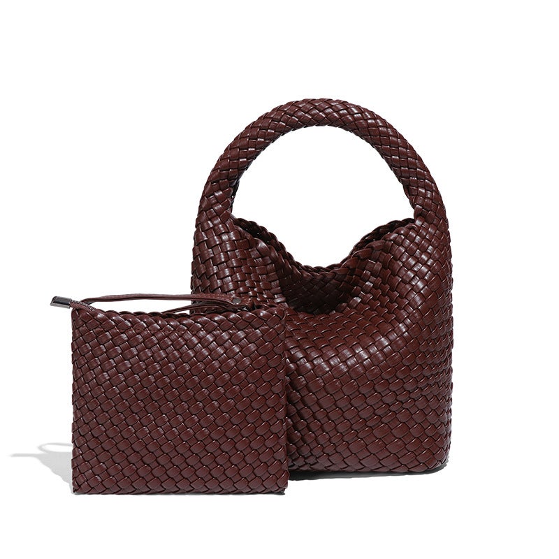 2025 Early Spring New Fashion High-End Fully Hand-Woven Bag Mother Bag Single Shoulder Large Capacity Tote Bucket Bag - Image 1
