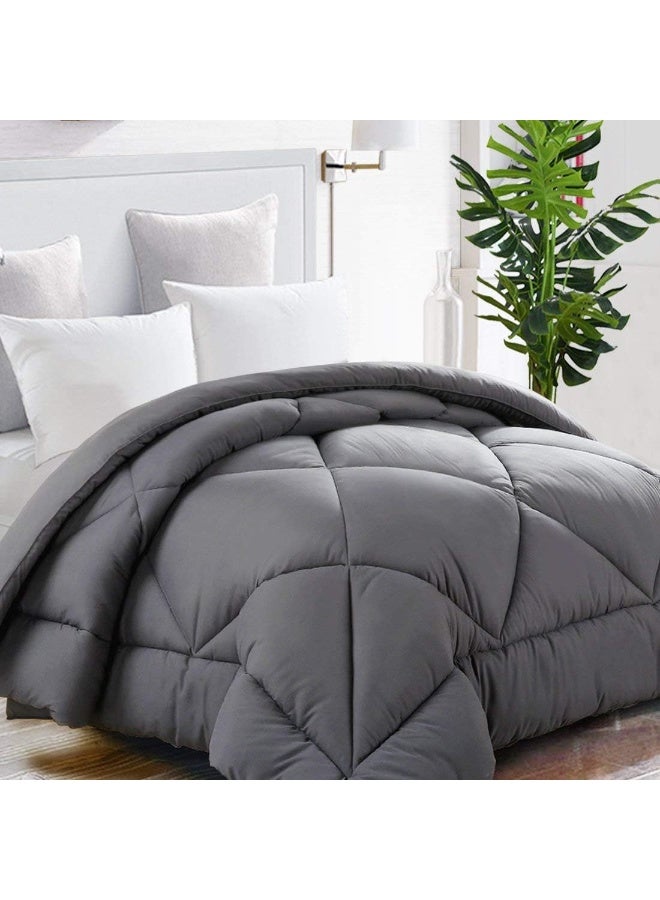 TEKAMON All Season Cal King Comforter Winter Warm Summer Soft Quilted Down Alternative Duvet Insert Corner Tabs, Machine Washable Luxury Fluffy Reversible Hotel Collection, Charcoal Grey(104" X 96") - Image 1
