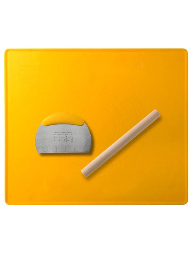 NIBEMINENT Silicone Baking Mat With Dough Bake Pad And Rolling Pin Yellow/Beige/White
