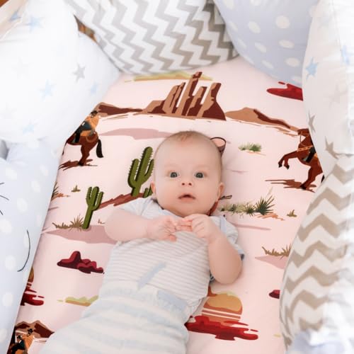 FIGEPO 4 Pack Western Cowboy Crib Sheets Neutral Breathable Fitted Baby Sheets Nursery Sheets for Baby Boys or Girls (Bassinet Sheet) - Image 4