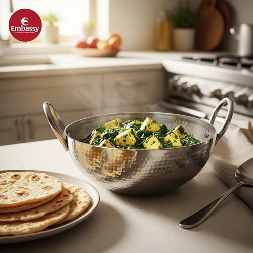 EMBASSY Stainless Steel Thickply Hammered Kadhai | 1.8 LTR | Size 22 | Extra Deep Kadhai | Even Heat Distribution | Induction Friendly | Ideal for Cooking Curries, Stews, and More. - Image 2