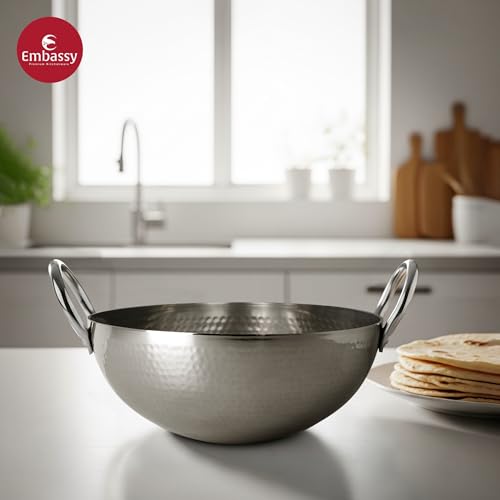 EMBASSY Stainless Steel Thickply Hammered Kadhai | 1.8 LTR | Size 22 | Extra Deep Kadhai | Even Heat Distribution | Induction Friendly | Ideal for Cooking Curries, Stews, and More. - Image 5