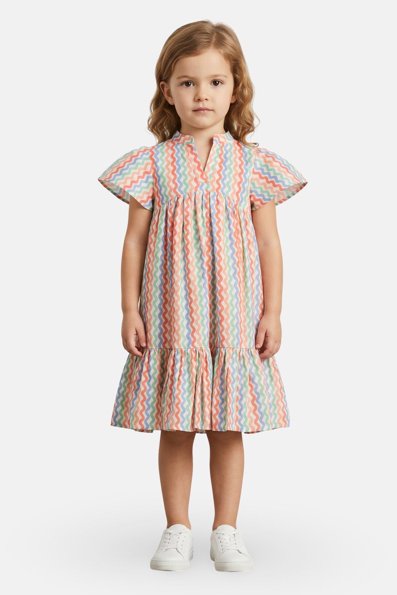 Willow & Whistle Toddlers Girl Wiggle Printed Stripe Dress, Multicolor - Image 1