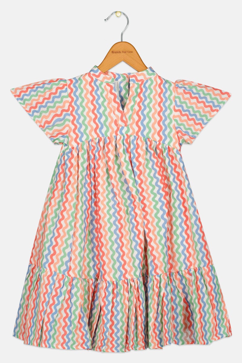 Willow & Whistle Toddlers Girl Wiggle Printed Stripe Dress, Multicolor - Image 2