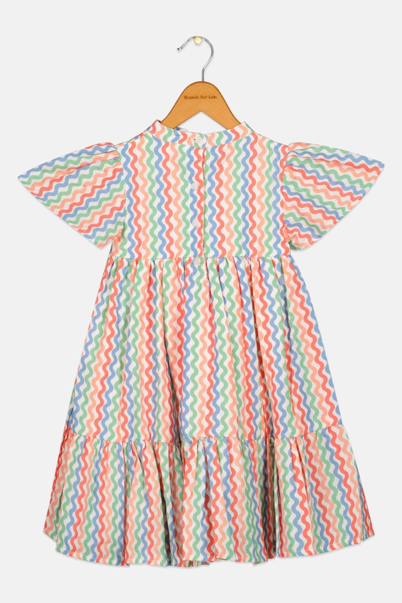 Willow & Whistle Toddlers Girl Wiggle Printed Stripe Dress, Multicolor - Image 3
