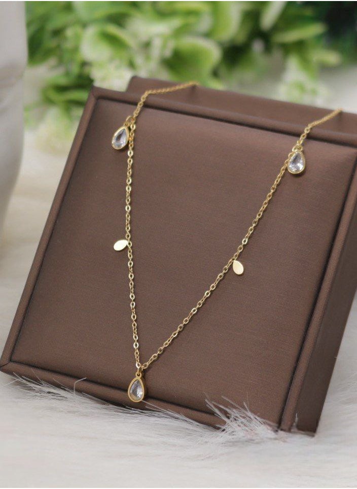 Generic Women's Stainless Steel Necklace with Soft Design and Shiny Stones 