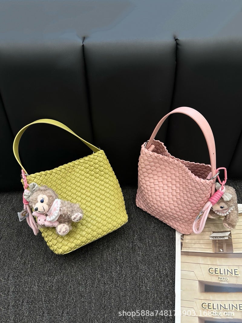 Genuine Leather Handmade Woven Bag Bucket Bag Women'S Fashionable Exquisite Hand Bag Shoulder Crossbody Bag Vegetable Basket Women'S Bag - Image 4