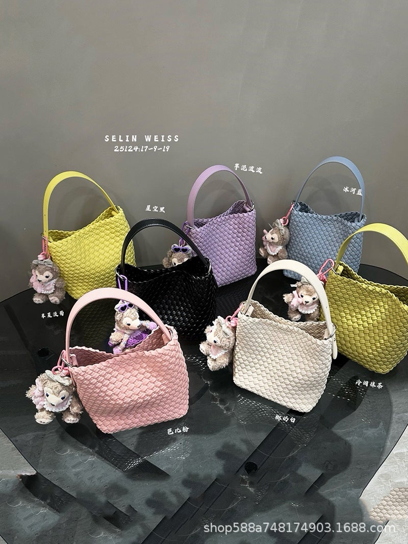 Genuine Leather Handmade Woven Bag Bucket Bag Women'S Fashionable Exquisite Hand Bag Shoulder Crossbody Bag Vegetable Basket Women'S Bag - Image 2