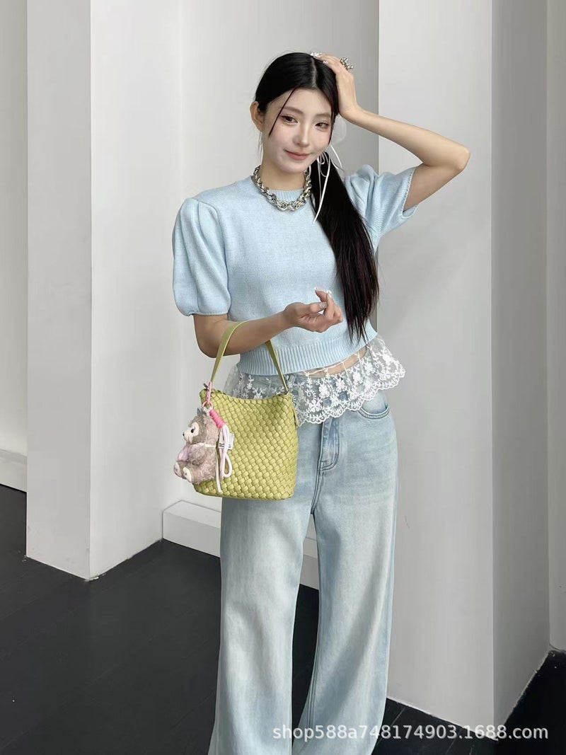 Genuine Leather Handmade Woven Bag Bucket Bag Women'S Fashionable Exquisite Hand Bag Shoulder Crossbody Bag Vegetable Basket Women'S Bag - Image 5