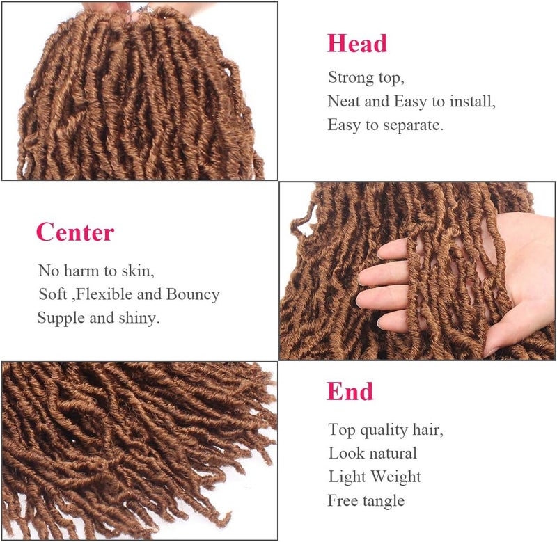Leeven 18 Inch 7 Packs Synthetic Brown Soft Locs Crochet Hair 126 Roots Pre-looped Messy Faux Locs Crochet Braids Hair For Women Curly Wavy Goddess Locs Afro Roots Hair Extensions 30# - Image 4
