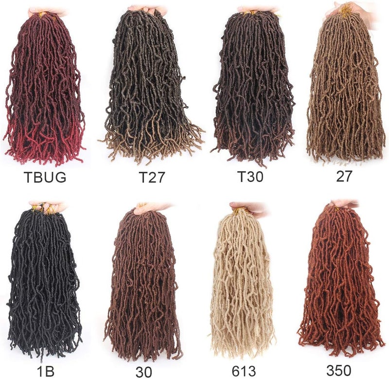 Leeven 18 Inch 7 Packs Synthetic Brown Soft Locs Crochet Hair 126 Roots Pre-looped Messy Faux Locs Crochet Braids Hair For Women Curly Wavy Goddess Locs Afro Roots Hair Extensions 30# - Image 5
