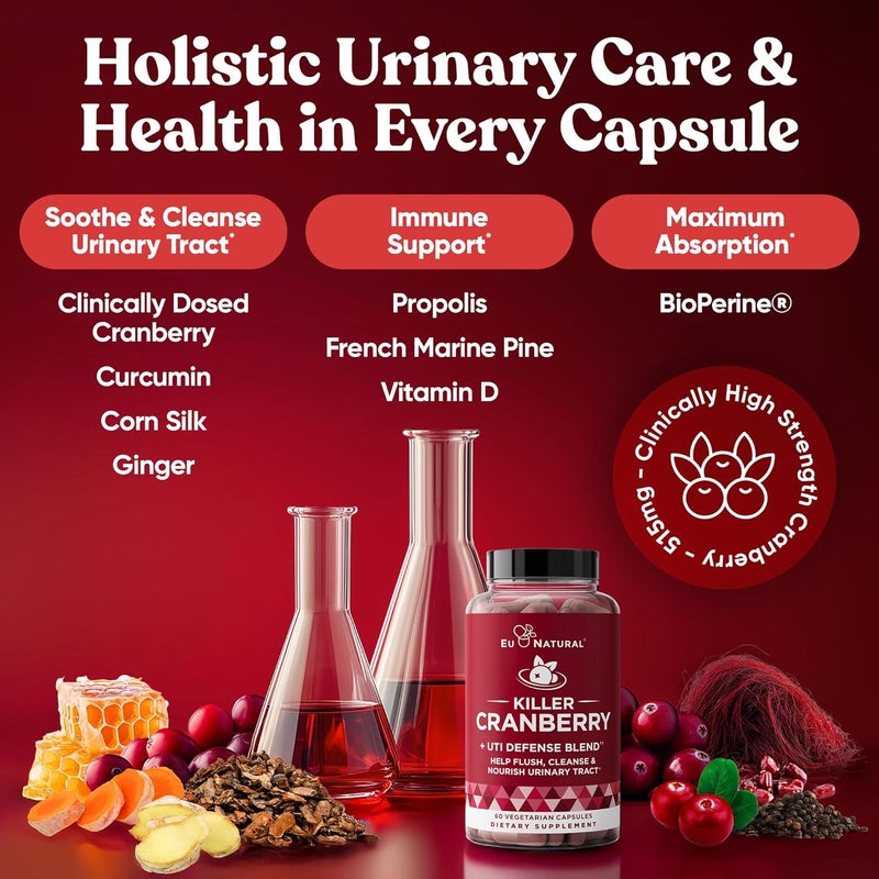 Eu Natural 9in1 Killer Cranberry Pills for Women  UTI Defense Blend with Clinically Studied Ingredients  9 Extract Urinary Tract Supplement  Pine Bark Propolis Vitamin D  More  60 FastActing Capsules - Image 3
