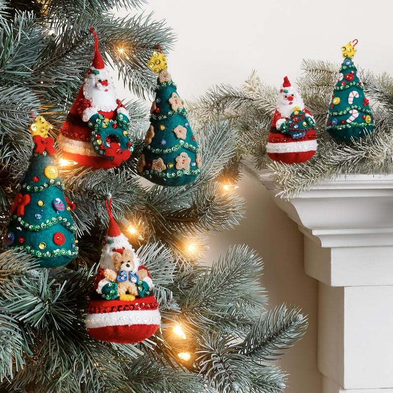 Bucilla, Santa's Tree Treasures Set of 6 Felt Applique Ornament Making Kit, Perfect for DIY Needlepoint Arts and Crafts, 89489E - Image 2
