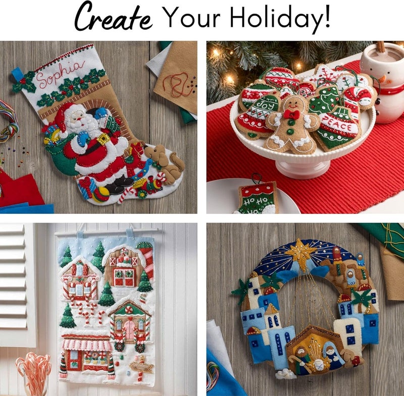 Bucilla, Santa's Tree Treasures Set of 6 Felt Applique Ornament Making Kit, Perfect for DIY Needlepoint Arts and Crafts, 89489E - Image 3