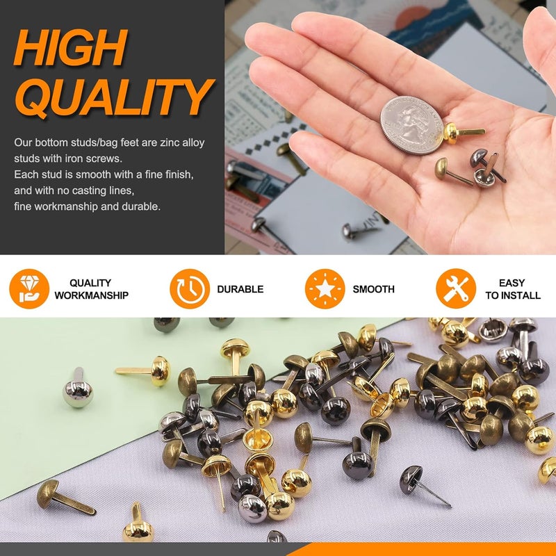 Rustark 600PCS 4 Colors Paper Fasteners Round Brass Brads Fasteners Assortment Kit 8x15mm Mushroom Head Paper Fasteners Brass Metal Brads Scrapbooking Decorative Paper Crafts School DIY Project - Image 3