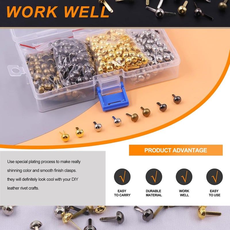 Rustark 600PCS 4 Colors Paper Fasteners Round Brass Brads Fasteners Assortment Kit 8x15mm Mushroom Head Paper Fasteners Brass Metal Brads Scrapbooking Decorative Paper Crafts School DIY Project - Image 5