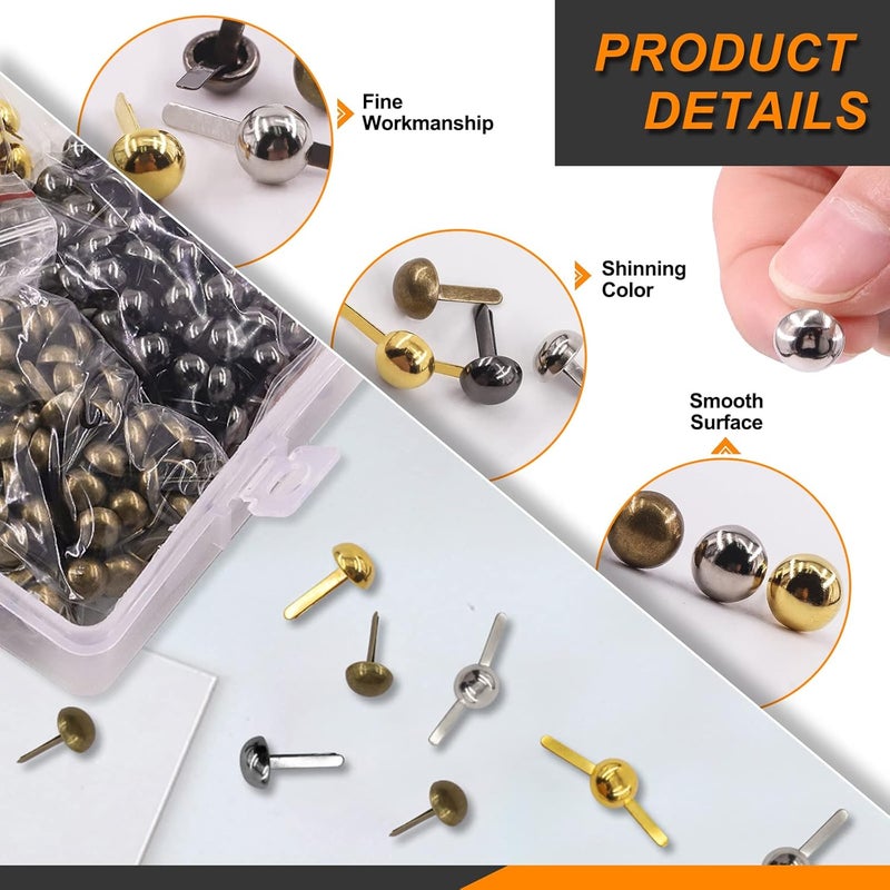 Rustark 600PCS 4 Colors Paper Fasteners Round Brass Brads Fasteners Assortment Kit 8x15mm Mushroom Head Paper Fasteners Brass Metal Brads Scrapbooking Decorative Paper Crafts School DIY Project - Image 4