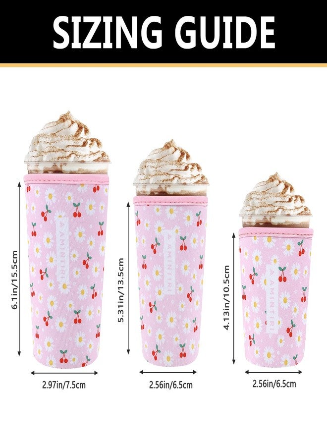 Amintiri Iced Coffee & Cold Soda Insulated Neoprene Cup Sleeve, 3 Pack Reusable Insulator Sleeve for Cold & Hot Drinks, Cold Beverage Cozy Sleeve Compatible with Starbucks Dunkin. (Cherry&Daisy) - Image 3