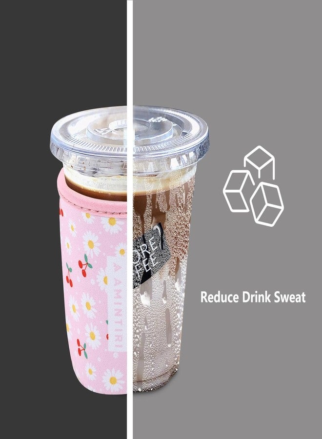 Amintiri Iced Coffee & Cold Soda Insulated Neoprene Cup Sleeve, 3 Pack Reusable Insulator Sleeve for Cold & Hot Drinks, Cold Beverage Cozy Sleeve Compatible with Starbucks Dunkin. (Cherry&Daisy) - Image 2