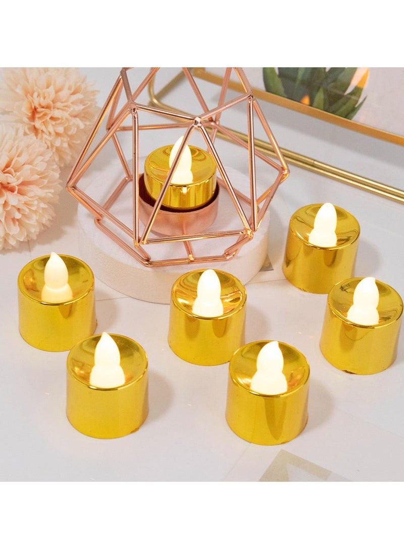 Captaintech - Candles Set, 12 Pack Gold LED Votive Tea Lights, Battery Operated Gold Glitter Flickering Fake Candles, LED Electronic Candle Lamp for Wedding Birthday Party Home Decor - Image 1