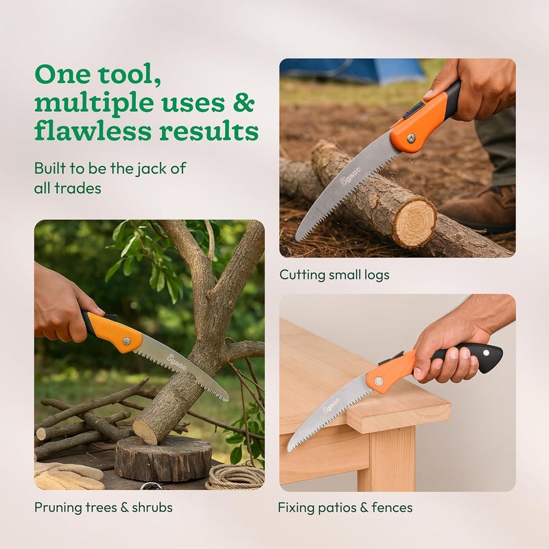 Ugaoo قاطع نباتات قابل للطي عالي التحمل | منشار خارجي بشفرة من الصلب الكربوني بطول 18 سم | منشار تخييم للخشب وإصلاح الفناء | منشار يدوي قابل للطي مع قفل ومقبض غير قابل للانزلاق - Image 4