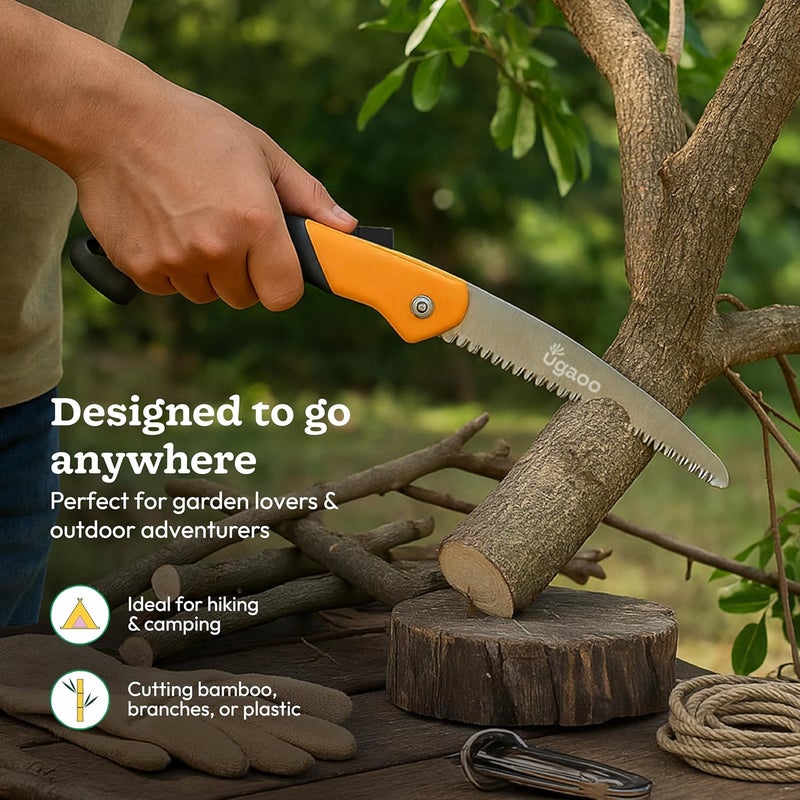 Ugaoo قاطع نباتات قابل للطي عالي التحمل | منشار خارجي بشفرة من الصلب الكربوني بطول 18 سم | منشار تخييم للخشب وإصلاح الفناء | منشار يدوي قابل للطي مع قفل ومقبض غير قابل للانزلاق - Image 3