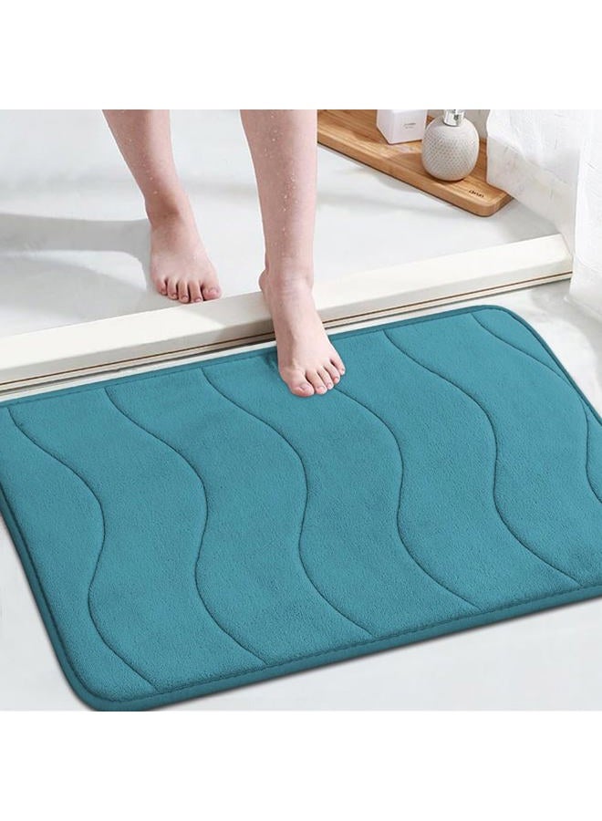 Flamingo P Memory Foam Coral Fleece Non Slip Bathroom Mat, Super Soft Microfiber Bath Mat Machine Washable Bath Rugs Super Absorbent Thick and Durable Bath Rugs 24" x 36" (Dark Teal Waved Pattern) - Image 1