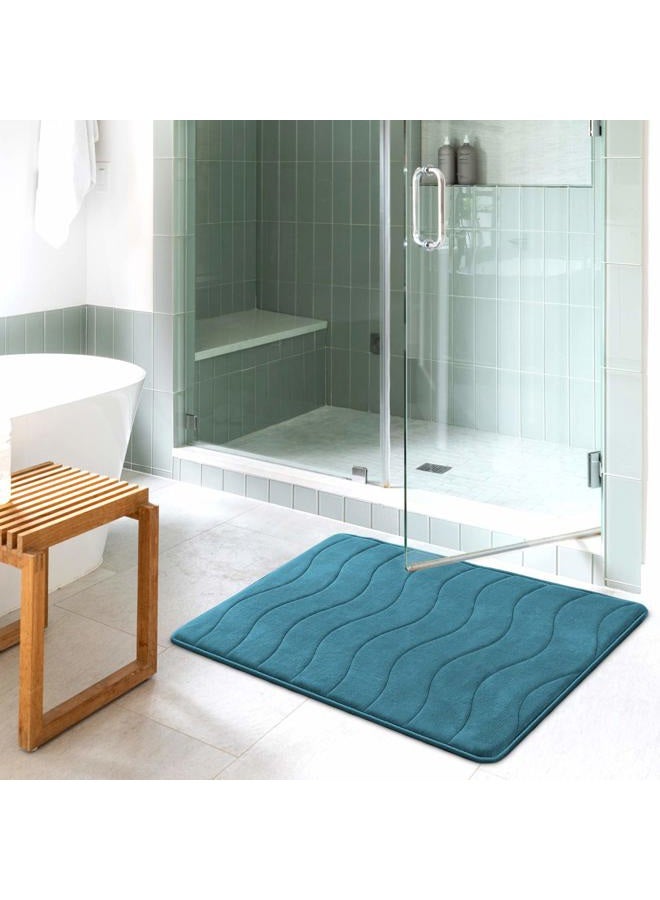 Flamingo P Memory Foam Coral Fleece Non Slip Bathroom Mat, Super Soft Microfiber Bath Mat Machine Washable Bath Rugs Super Absorbent Thick and Durable Bath Rugs 24" x 36" (Dark Teal Waved Pattern) - Image 2