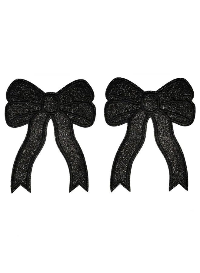 MISDONR 2Pcs Black Bow Iron On Patches Glitter Sweatshirts Side Bow Embroidered Patch Cute Applique DIY Decorative Accessories for Clothes Backpacks Jackets Hats - Image 1